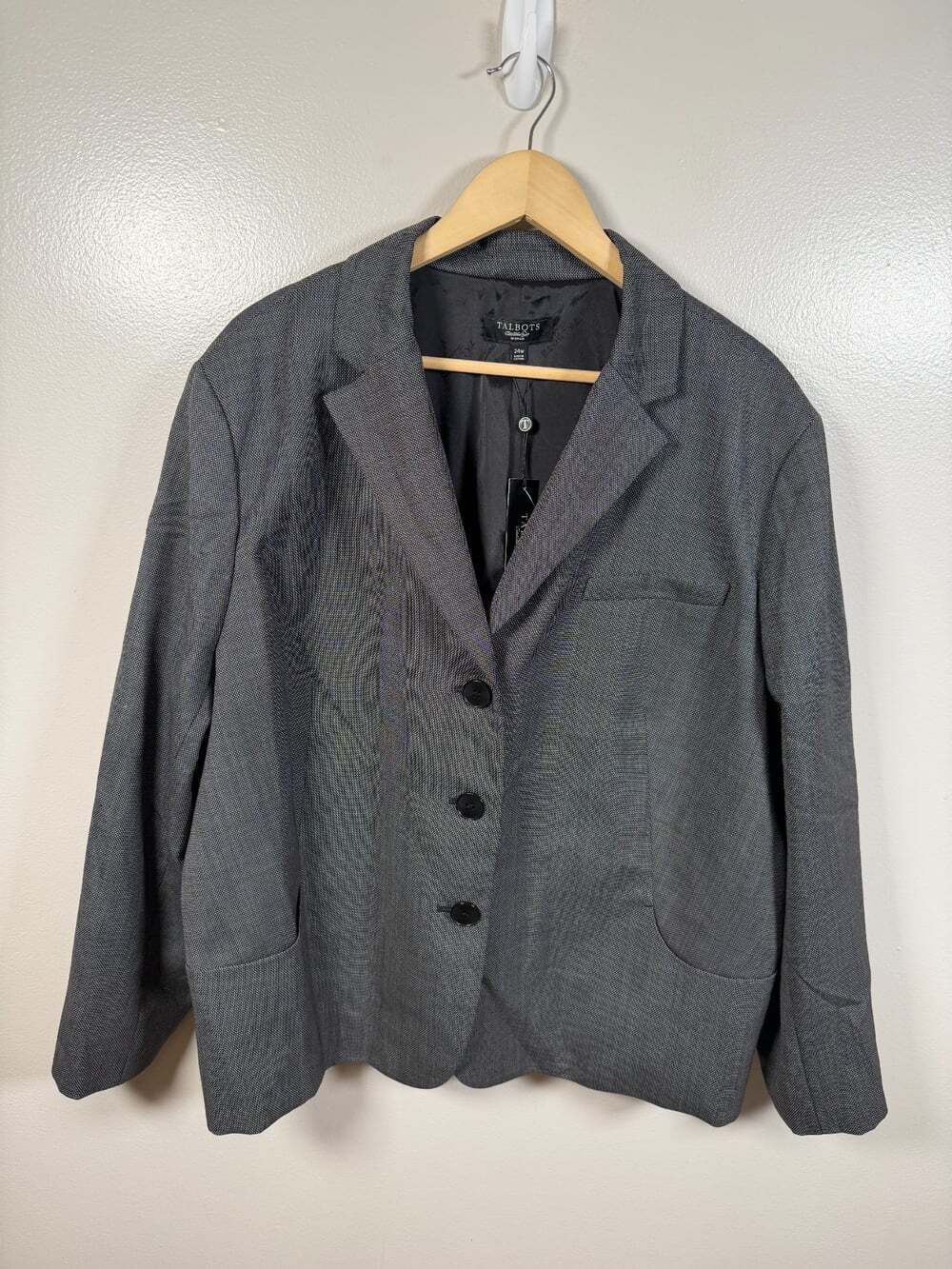 Talbots Blazer Jacket Size 24W Black Wool Blend Work Career Business Interview